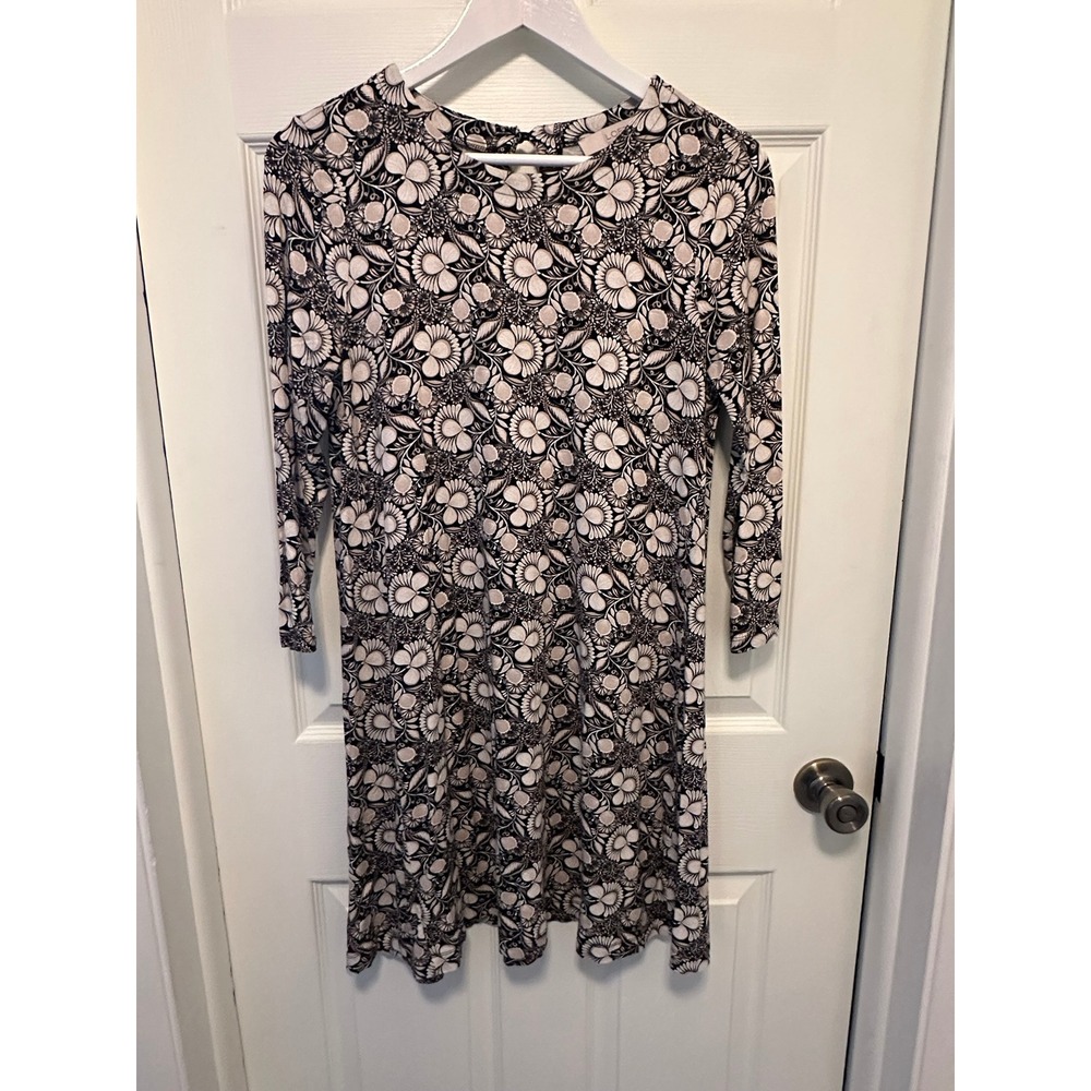 LOFT Women's Floral Print Dress‎ 3/4 Sleeve Round Neck Keyhole Back Casual